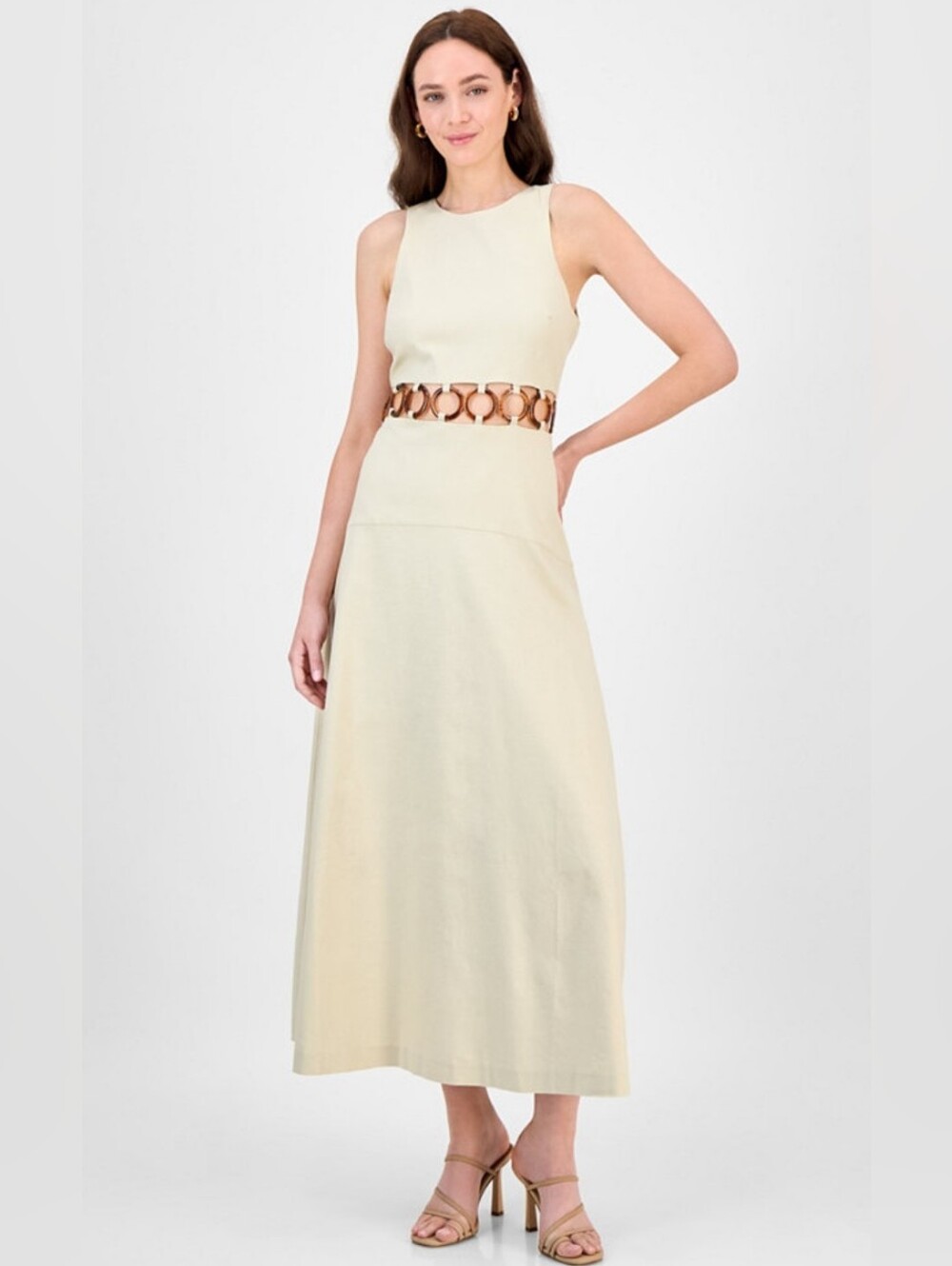 RACHEL Rachel Roy- Cream Dress with Tortoiseshell Ring Waist Detail
